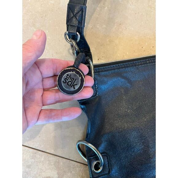 The Sak Black Leather Crossbody Purse Hobo Western Adjustable Strap Biker Zipper - Picture 7 of 13